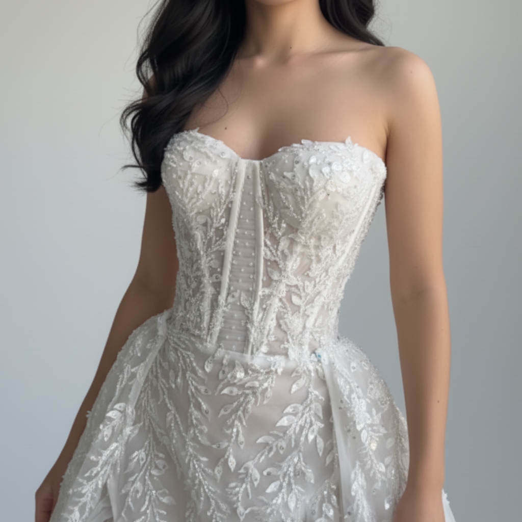 A-Line Corset Wedding Dress with Slit – 3D Lace Bridal Gown | Silque Bridal