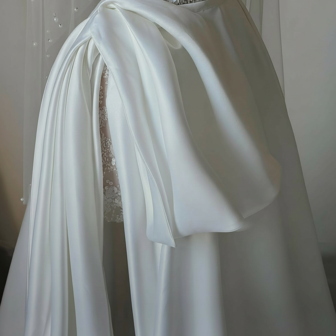 2-in-1 beaded mini corset gown with a detachable satin overskirt — elegant, modern, and couture-crafted for the confident Silque bride.