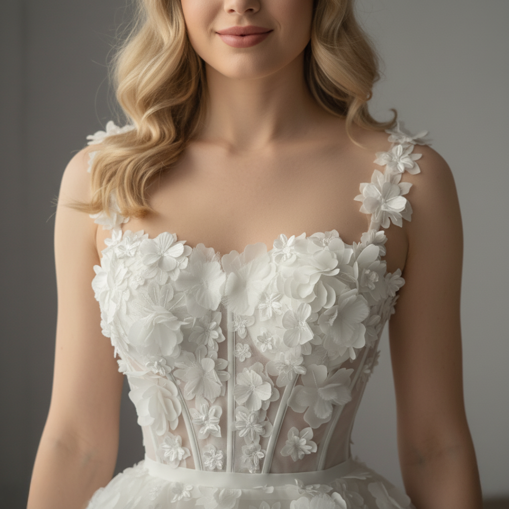3D Floral Mini Corset Wedding Dress – Short Lace Bridal After-Party Gown | Silque Mini Bridal Couture Collection