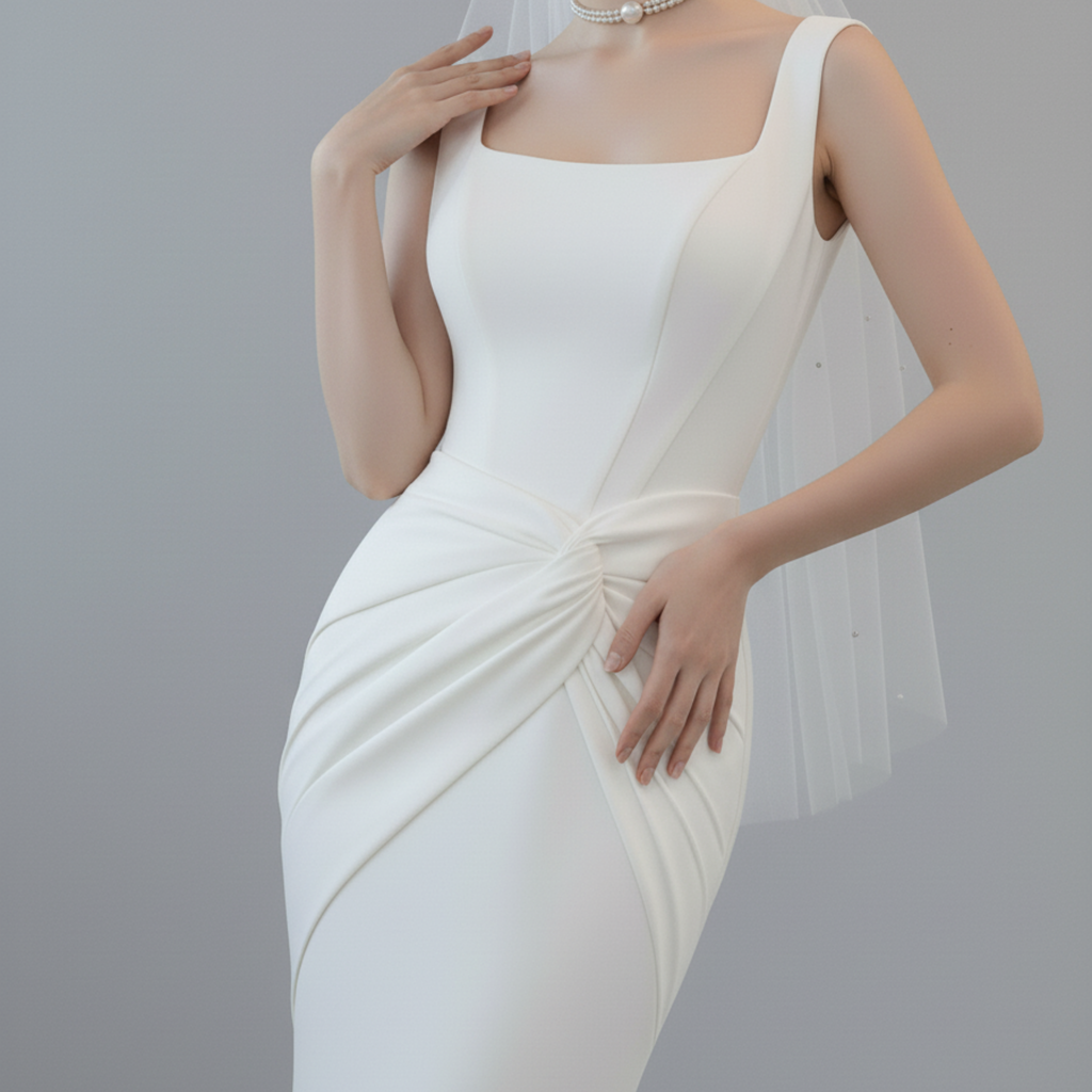 Minimalist Square-Neck Fit and Flare Wedding Dress | Silque Bridal
