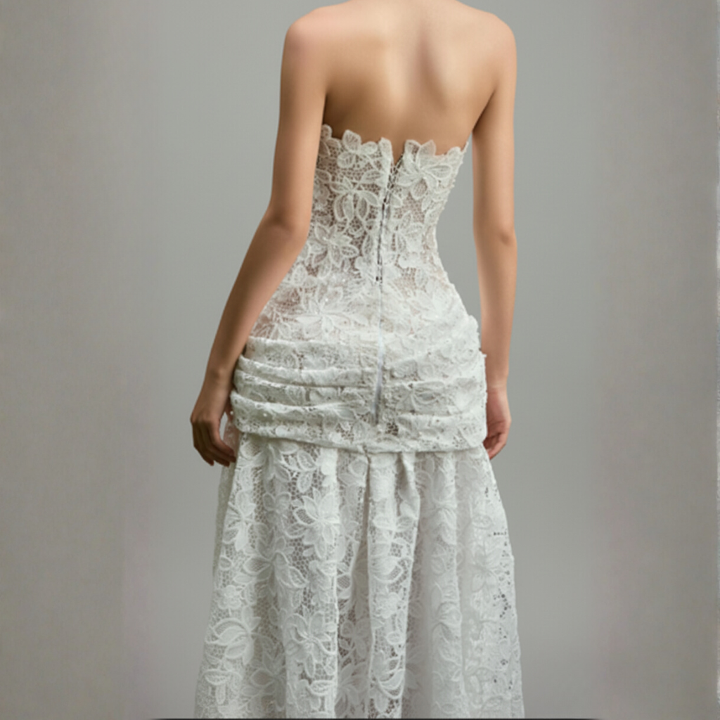 Strapless Lace Fit and Flare Wedding Dress – Modern Romantic Bridal Gown | Silque Bridal