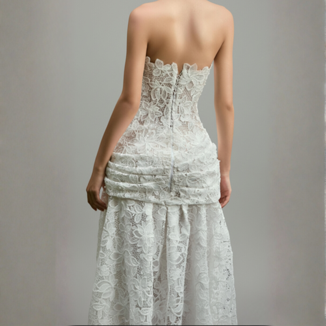 Strapless Lace Fit and Flare Wedding Dress – Modern Romantic Bridal Gown | Silque Bridal