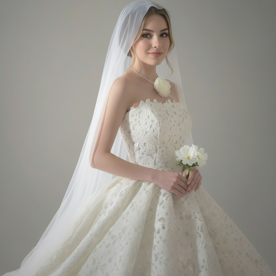 Strapless Lace Ball Gown Wedding Dress with Structured Bodice | Silque