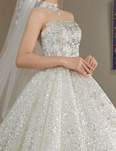Full Glitter Ball Gown Wedding Dress – Strapless Luxury Bridal Gown