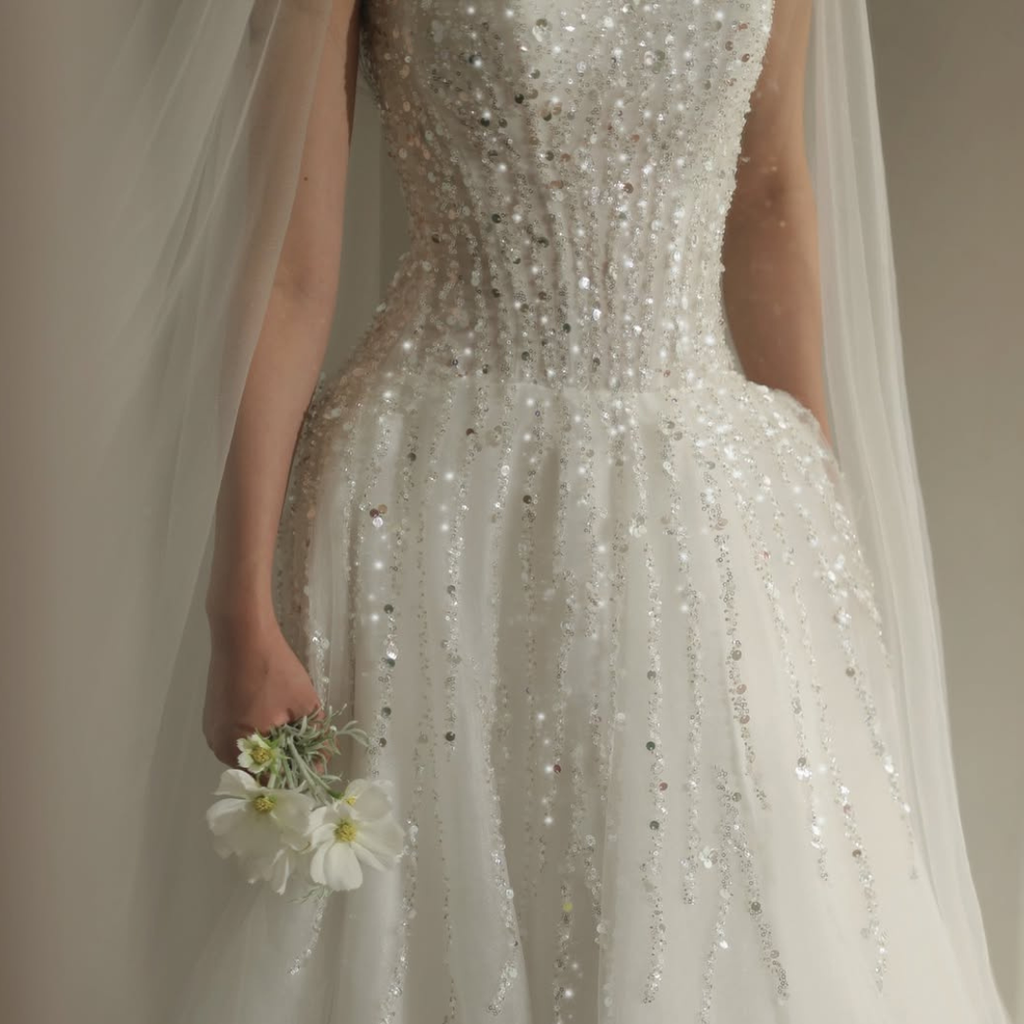 Strapless Sparkle A-Line Wedding Dress – Elegant Beaded Tulle Bridal Gown | Silque Bridal
