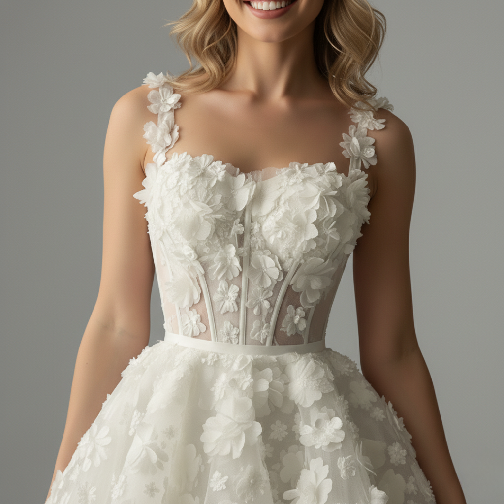 3D Floral Mini Corset Wedding Dress – Short Lace Bridal After-Party Gown | Silque Mini Bridal Couture Collection