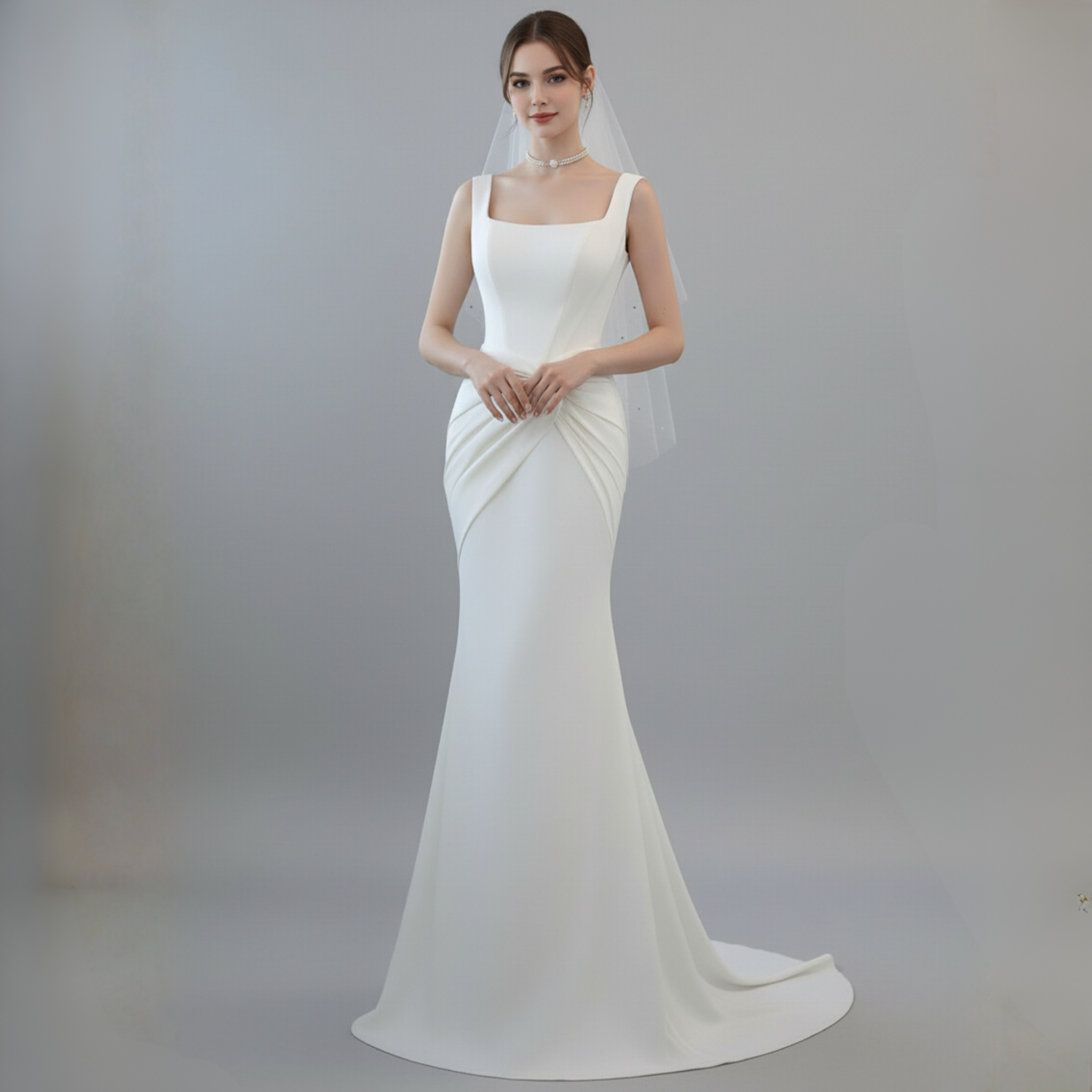 Minimalist Square-Neck Fit and Flare Wedding Dress | Silque Bridal