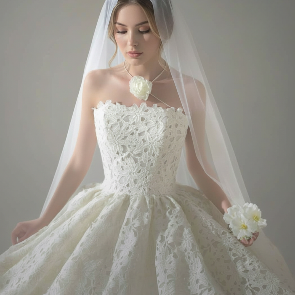 Strapless Lace Ball Gown Wedding Dress with Structured Bodice | Silque