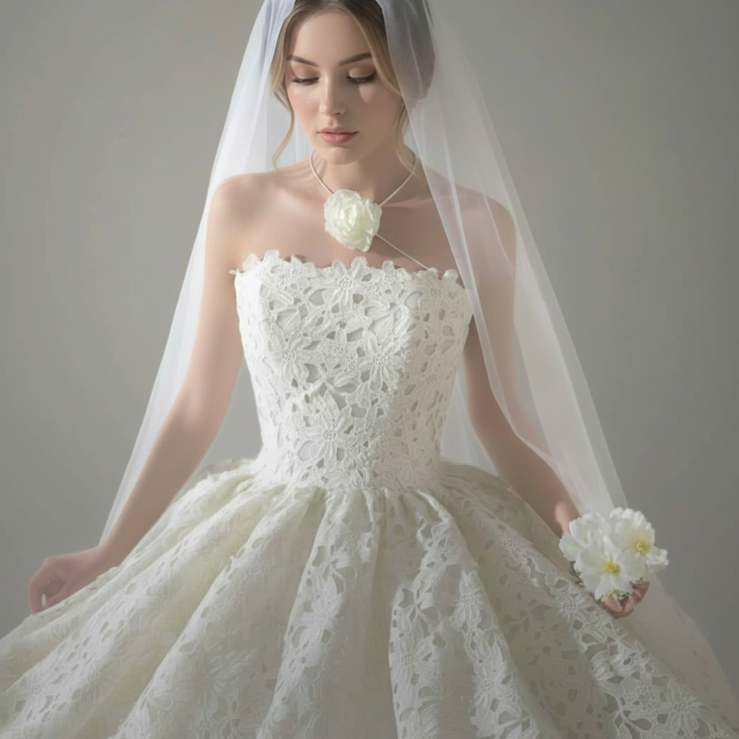 Strapless Lace Ball Gown Wedding Dress with Structured Bodice | Silque