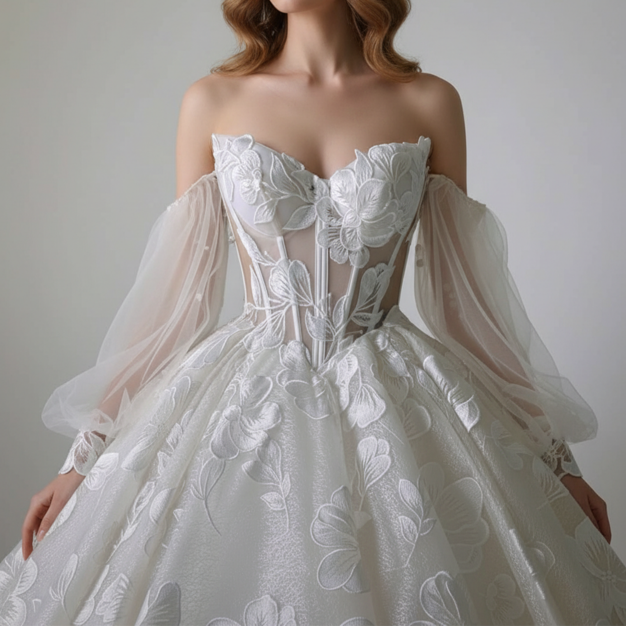 Exquisite Floral Ball Gown Wedding Dress – Diamond White | Silque Bridal