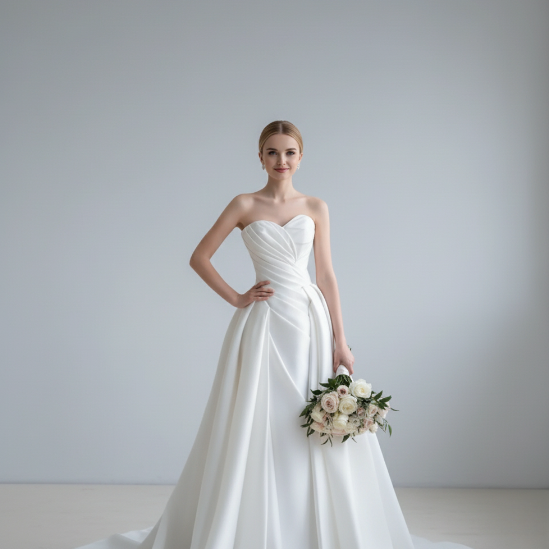 Strapless Satin Ball Gown with Draped Corset – Timeless Modern Romance | Silque Bridal