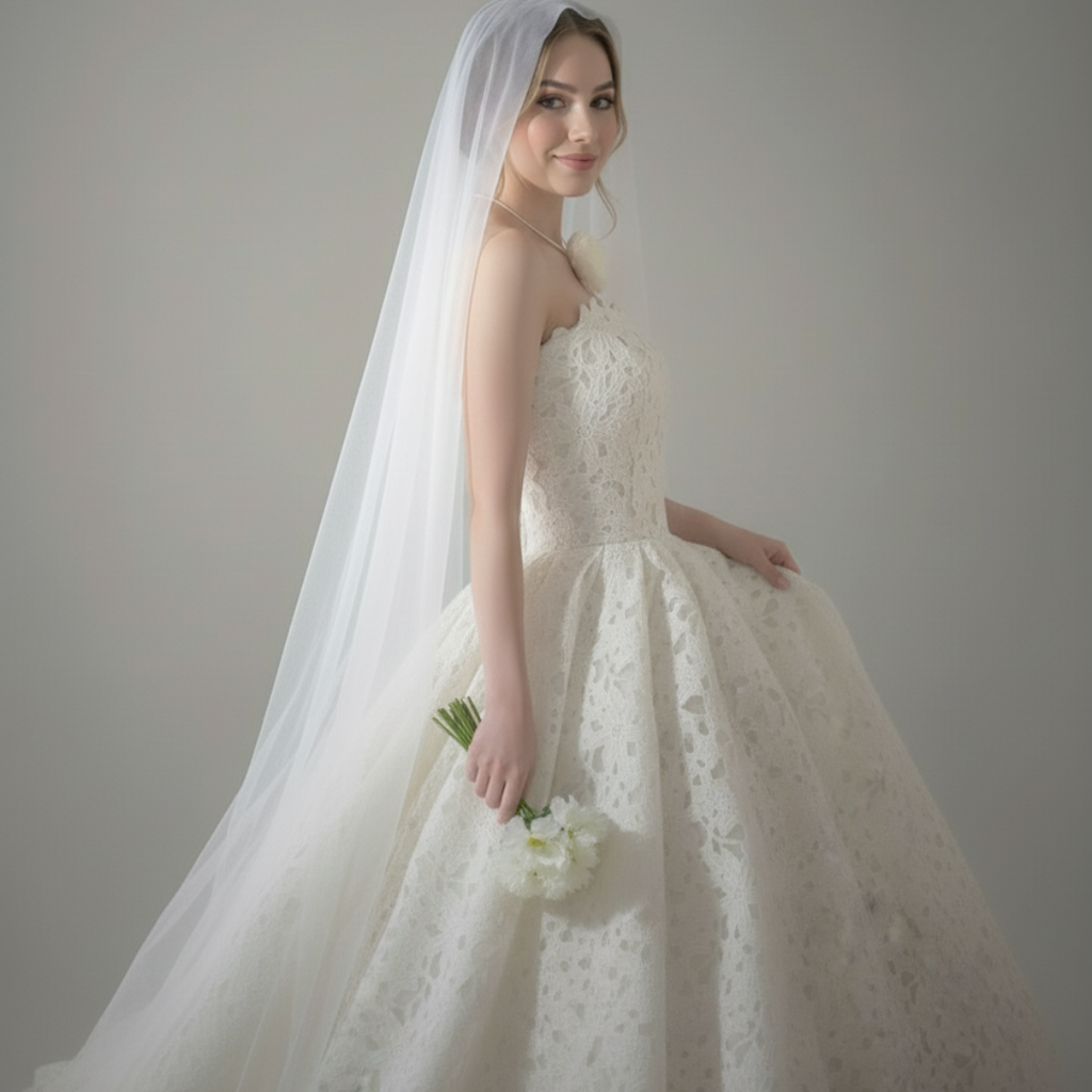 Strapless Lace Ball Gown Wedding Dress with Structured Bodice | Silque