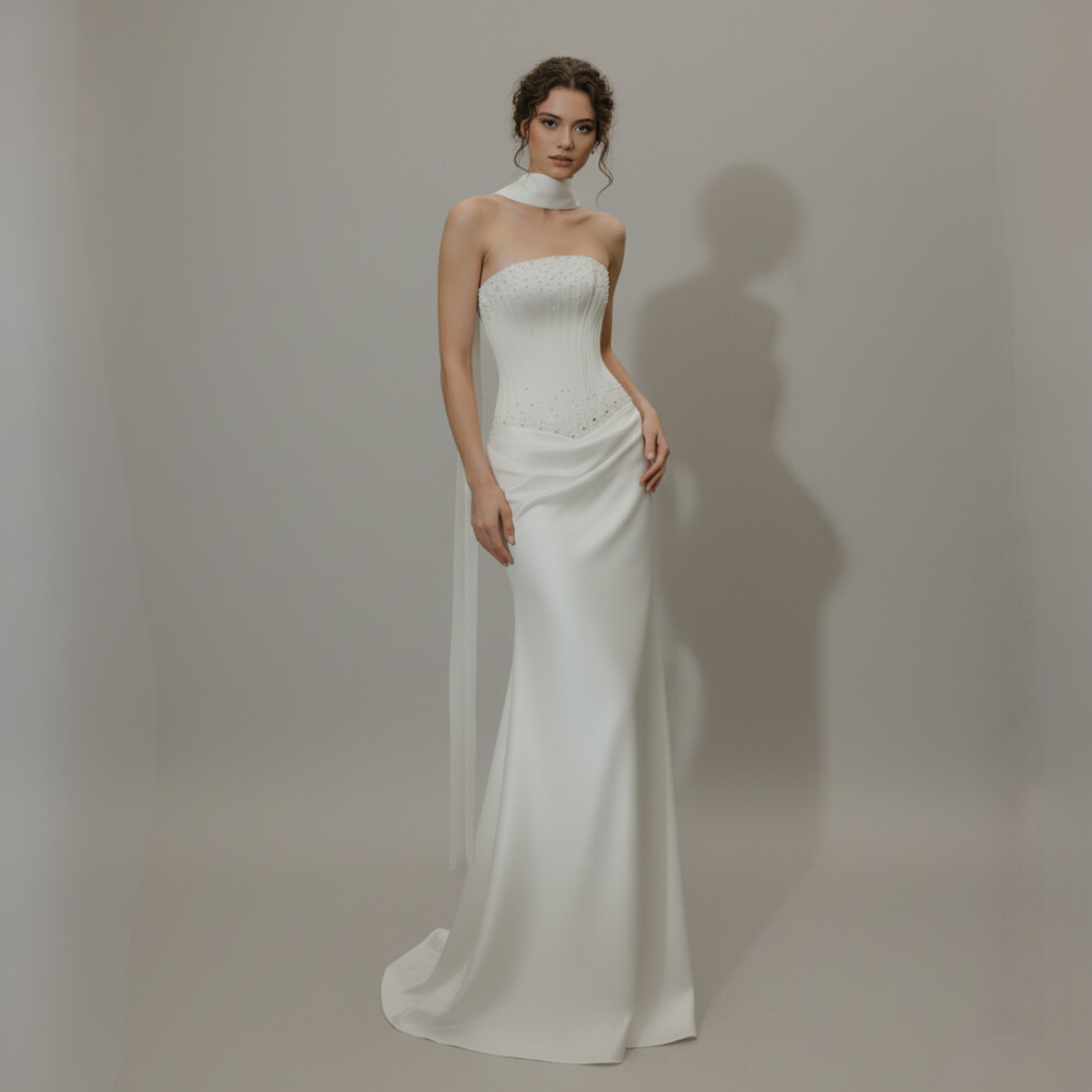 Modern Romantic Lace Fit and Flare Wedding Gown | Silque Bridal