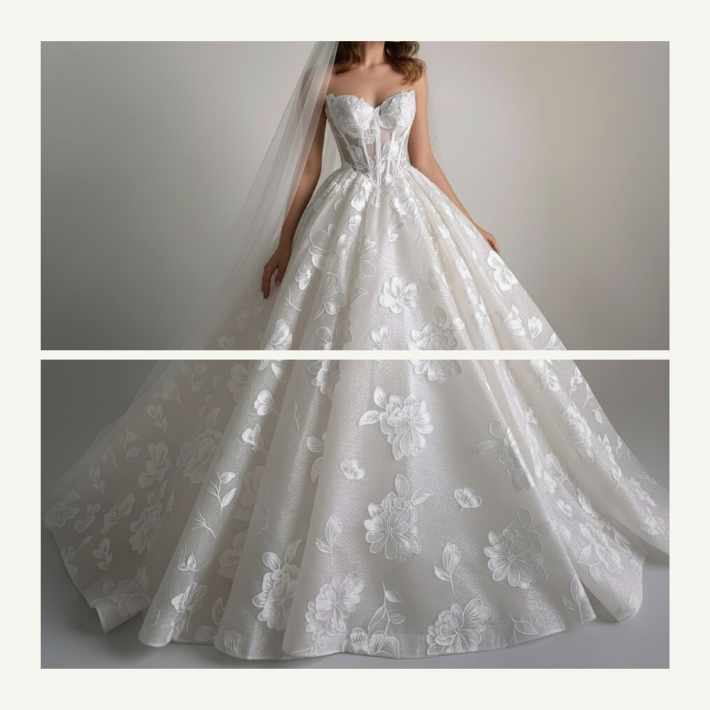 Exquisite Floral Ball Gown Wedding Dress – Diamond White | Silque Bridal