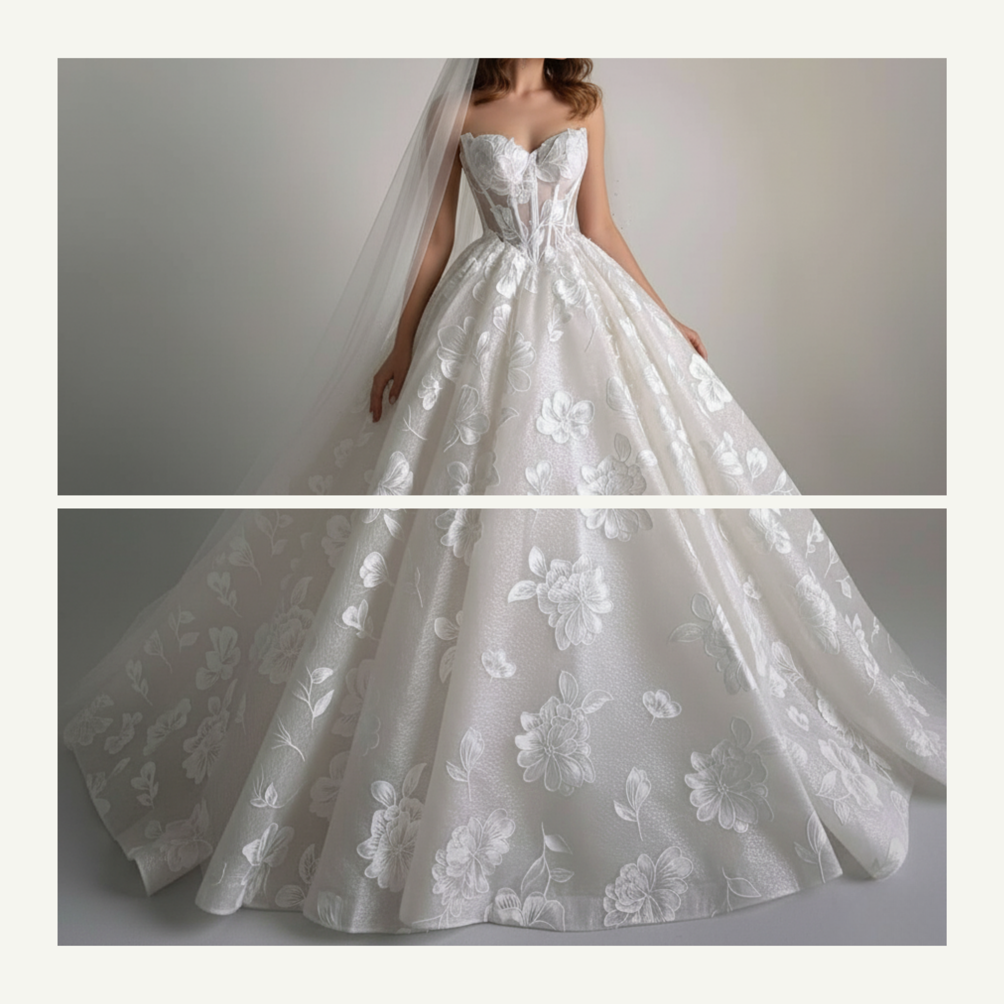 Exquisite Floral Ball Gown Wedding Dress – Diamond White | Silque Bridal