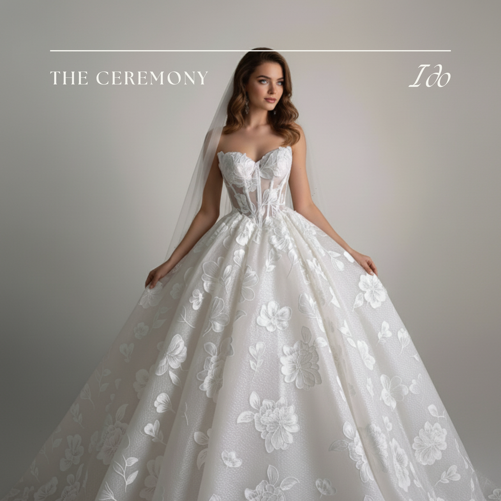 Exquisite Floral Ball Gown Wedding Dress – Diamond White | Silque Bridal