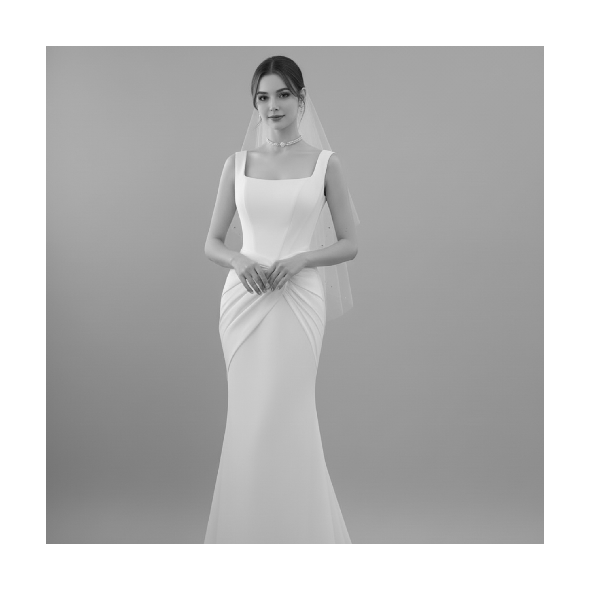 Minimalist Square-Neck Fit and Flare Wedding Dress | Silque Bridal
