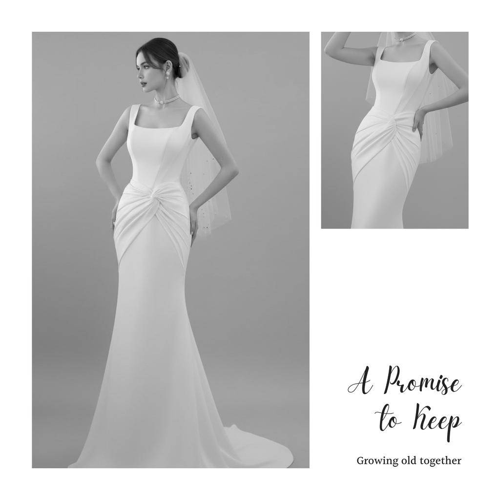 Minimalist Square-Neck Fit and Flare Wedding Dress | Silque Bridal