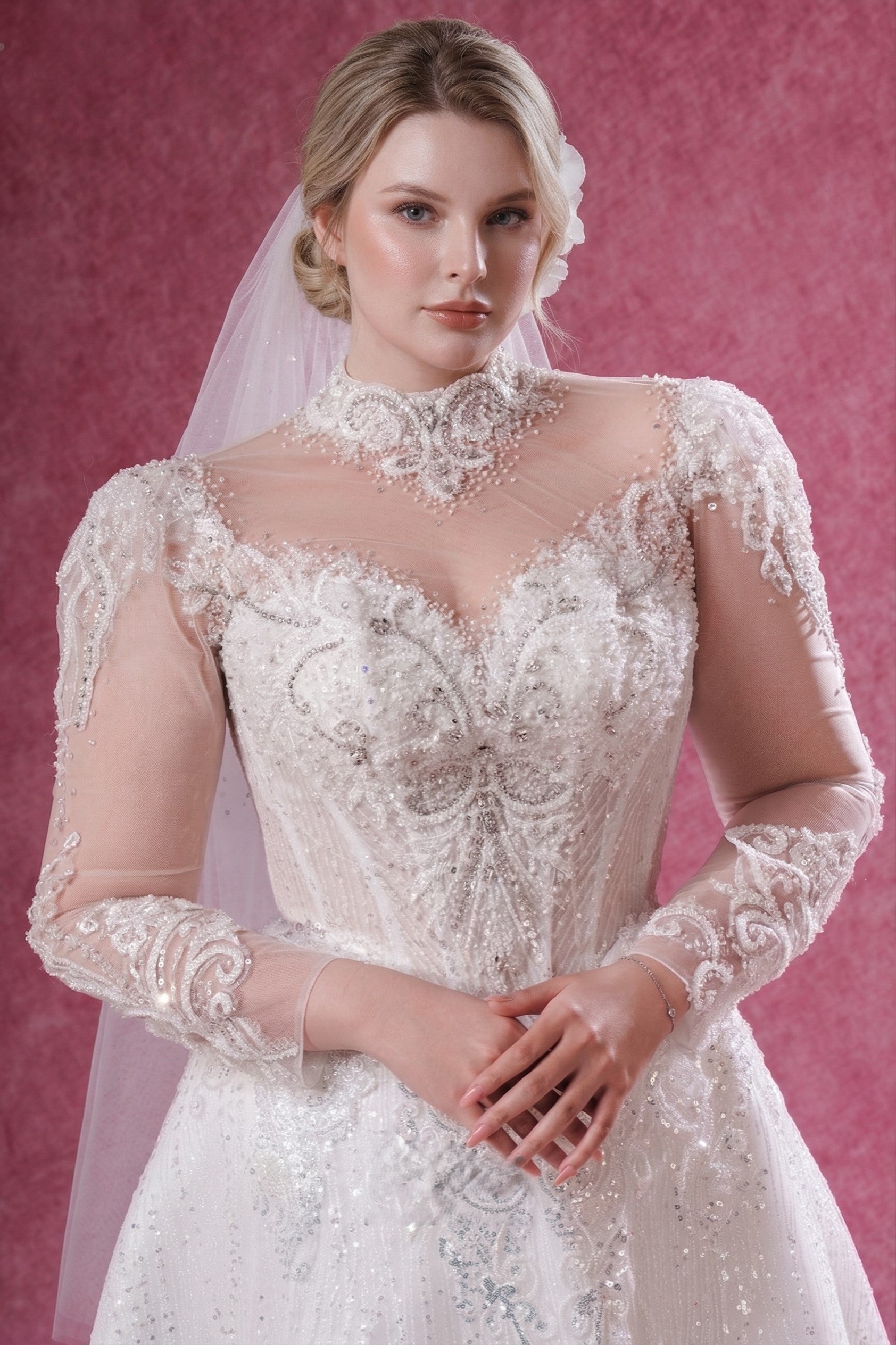 Plus Size Sparkly Long Sleeve Wedding Dress | High Neck | Silque Bridal SilqueBridal Plus Size Sparkly Long Sleeve Wedding Dress | High Neck | Silque Bridal SilqueBridal