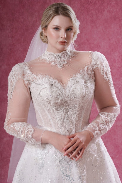 The Seraphina Gown - Plus Size Embellished Long Sleeve A-Line Wedding Dress