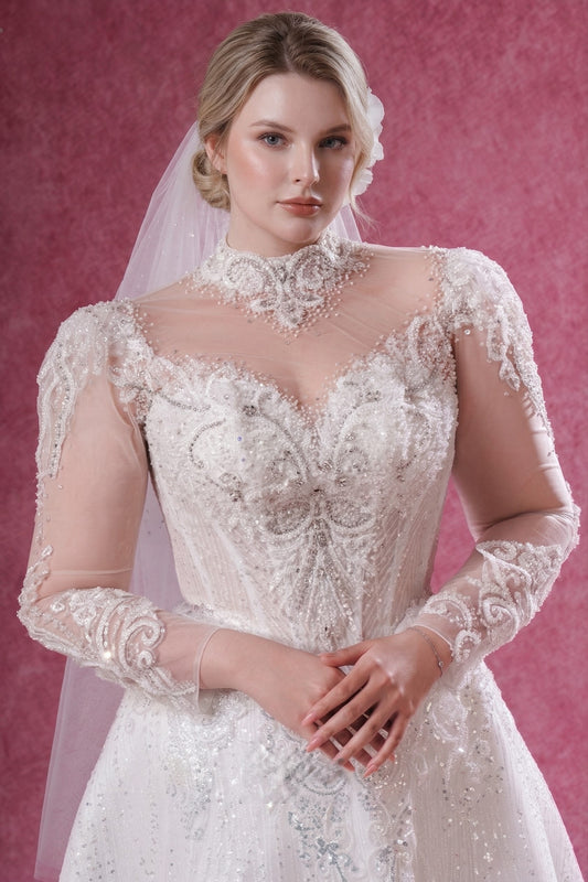 The Seraphina Gown - Plus Size Embellished Long Sleeve A-Line Wedding Dress
