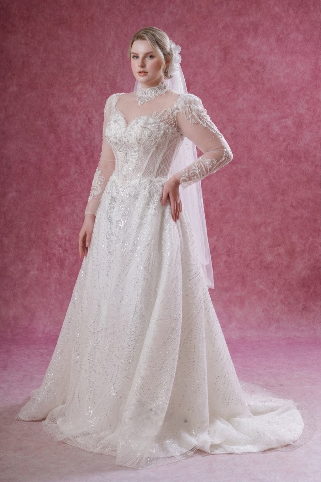 The Seraphina Gown - Plus Size Embellished Long Sleeve A-Line Wedding Dress