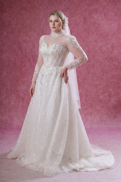 The Seraphina Gown - Plus Size Embellished Long Sleeve A-Line Wedding Dress