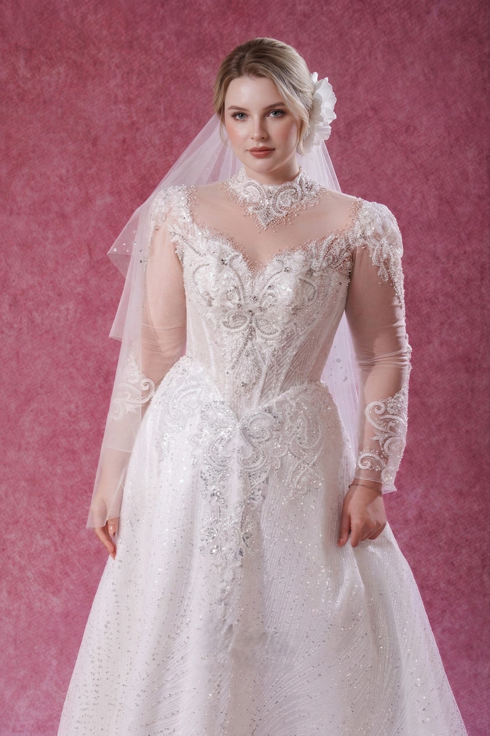 The Seraphina Gown - Plus Size Embellished Long Sleeve A-Line Wedding Dress