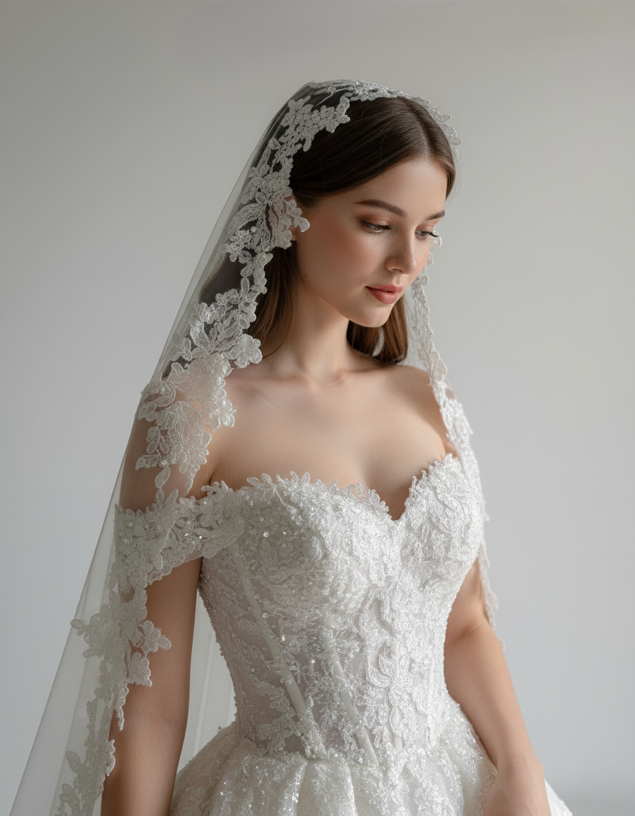 Off-Shoulder Lace Ball Gown Wedding Dress with Sheer Corset | Silque