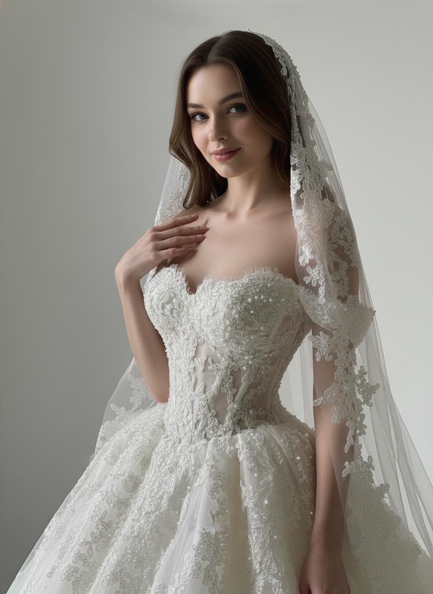 Off-Shoulder Lace Ball Gown Wedding Dress with Sheer Corset | Silque