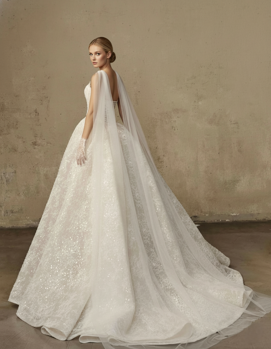 Couture Glitter Corset Ball Gown – Strapless Luxury Wedding Dress