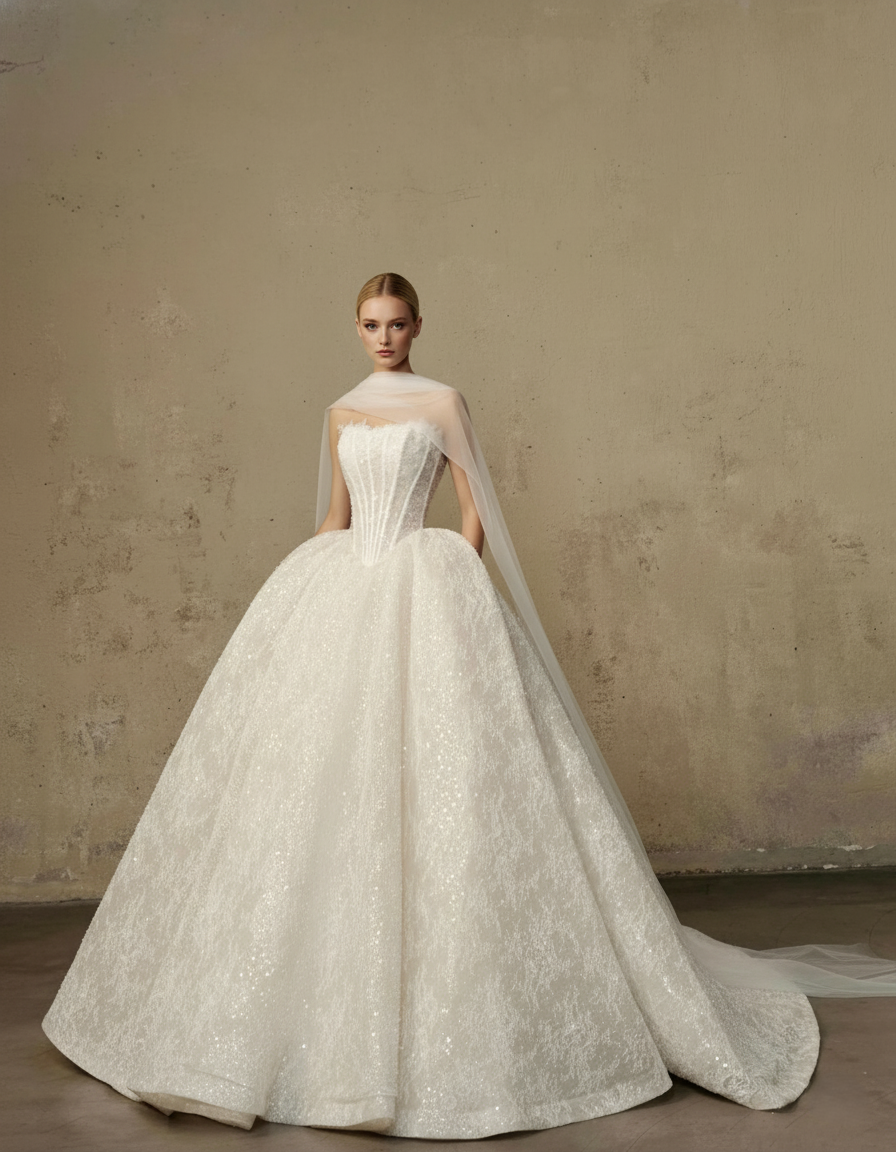 Couture Glitter Corset Ball Gown – Strapless Luxury Wedding Dress