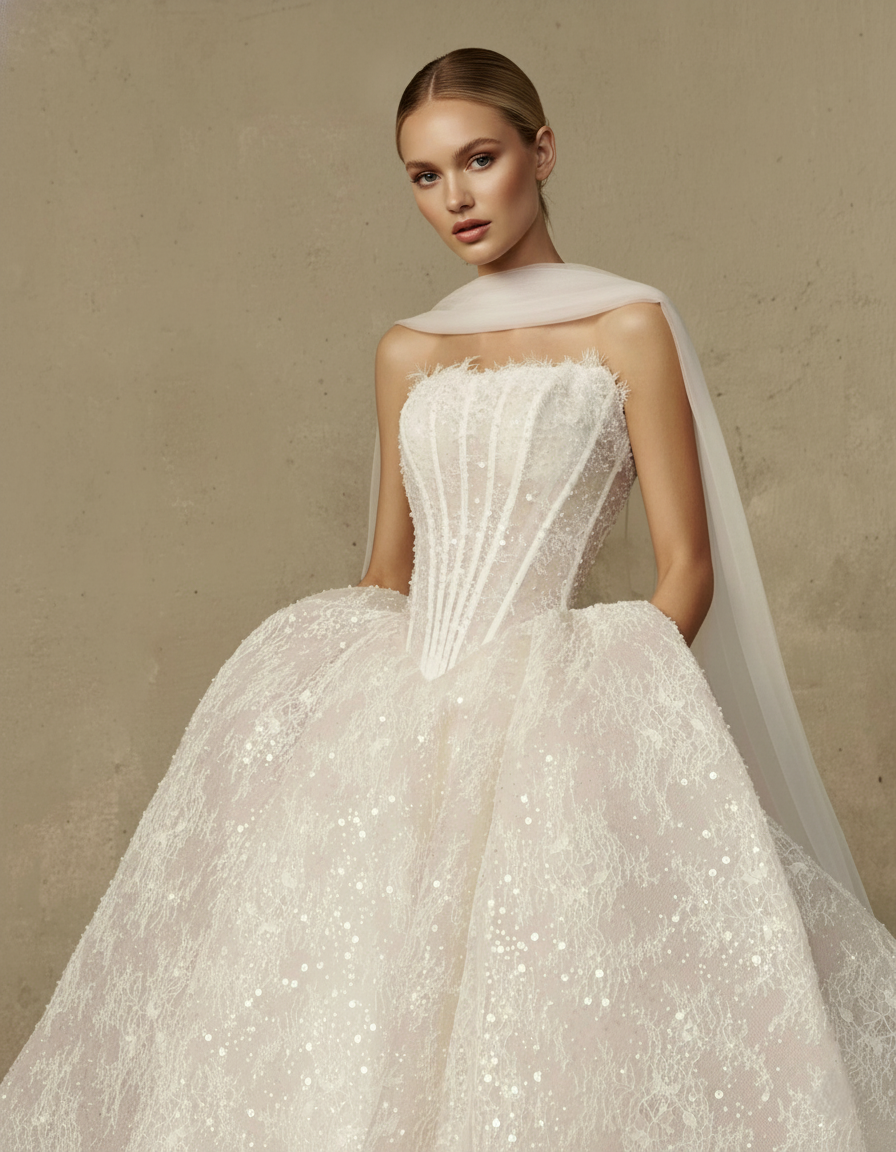 Couture Glitter Corset Ball Gown – Strapless Luxury Wedding Dress