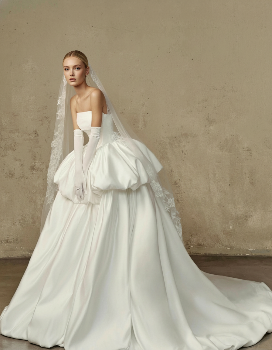 Couture Bubble Ball Gown Wedding Dress – Strapless Satin Bridal Look