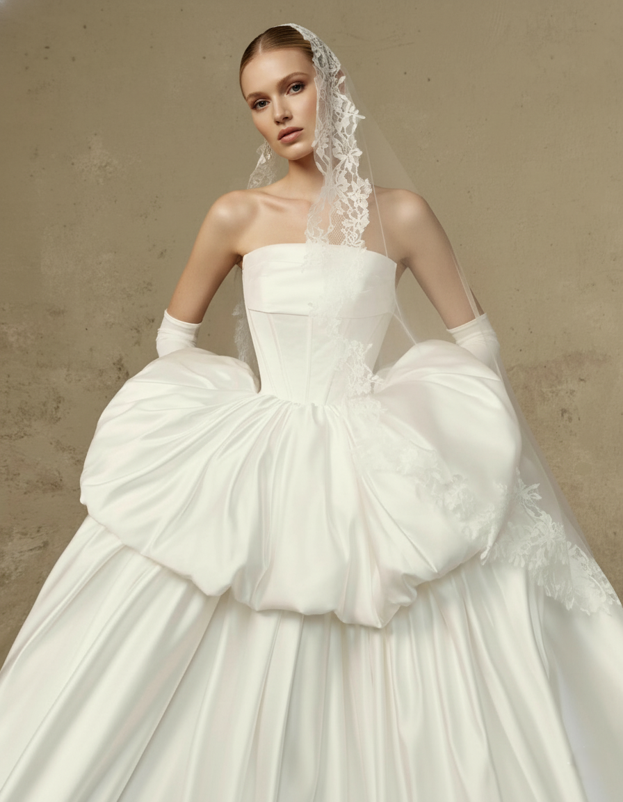 Couture Bubble Ball Gown Wedding Dress – Strapless Satin Bridal Look