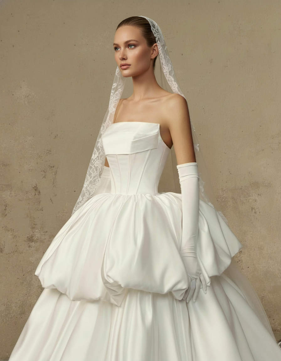 Couture Bubble Ball Gown Wedding Dress – Strapless Satin Bridal Look