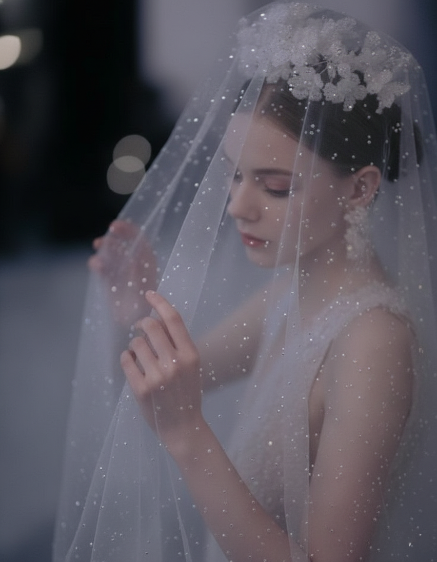 Sparkle Tulle Wedding Veil – Glitter Bridal Veil with Pearls | Silque