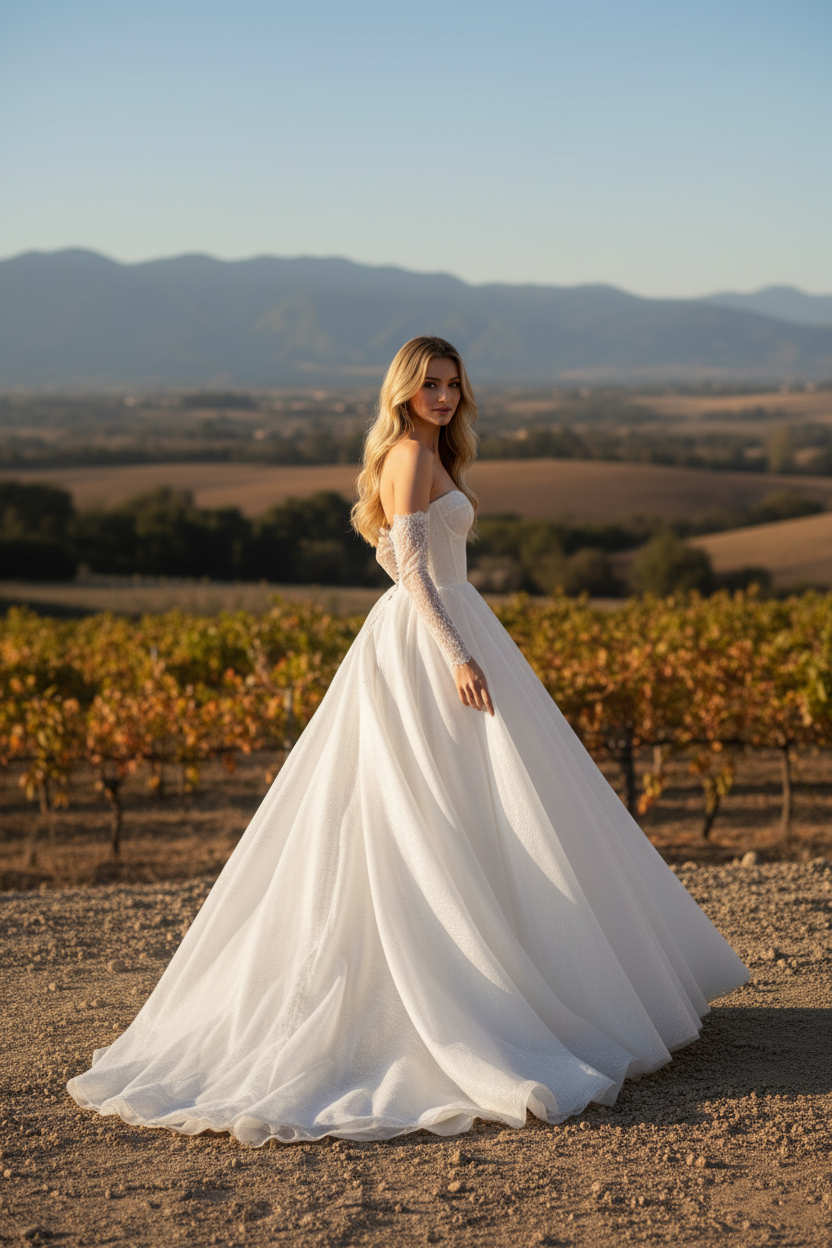 Romantic Off-Shoulder Lace Sleeve Ball Gown | Silque