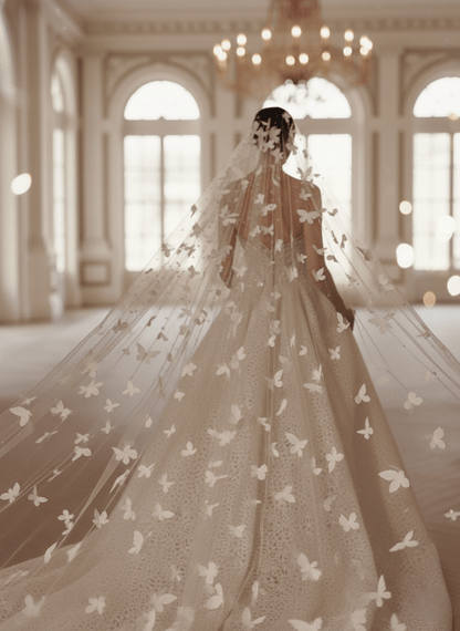 Butterfly Appliqué Cathedral Veil – Long Tulle Wedding Veil | Silque - Wedding Accessories - SilqueBridal