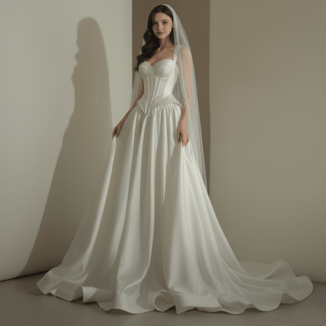 Corset Satin Sweetheart Wedding Gown – Silque Bridal - Wedding Dress - SilqueBridal