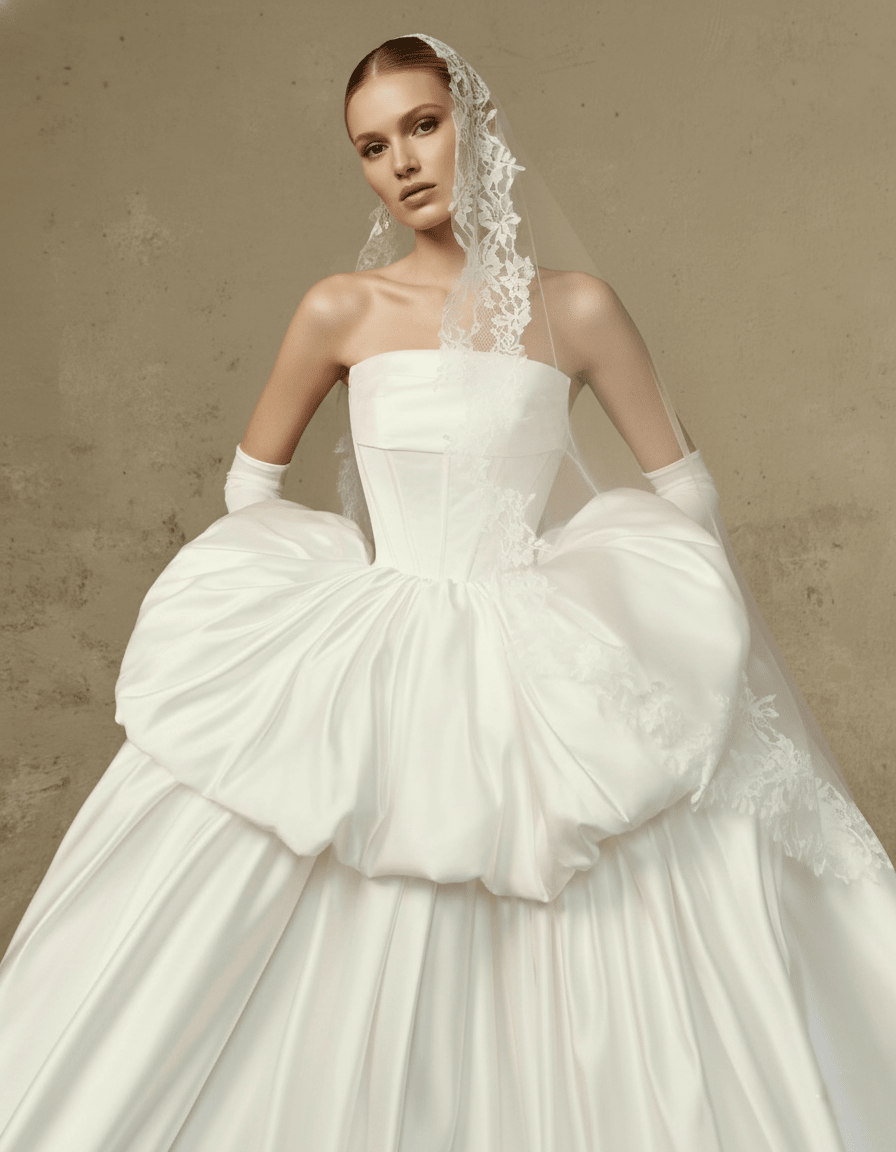 Couture Bubble Ball Gown Wedding Dress – Strapless Satin Bridal Look - Wedding Dress - SilqueBridal