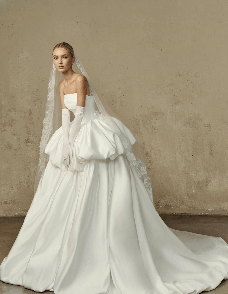 Couture Bubble Ball Gown Wedding Dress – Strapless Satin Bridal Look - Wedding Dress - SilqueBridal
