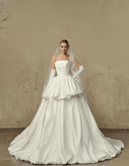 Couture Bubble Ball Gown Wedding Dress – Strapless Satin Bridal Look - Wedding Dress - SilqueBridal