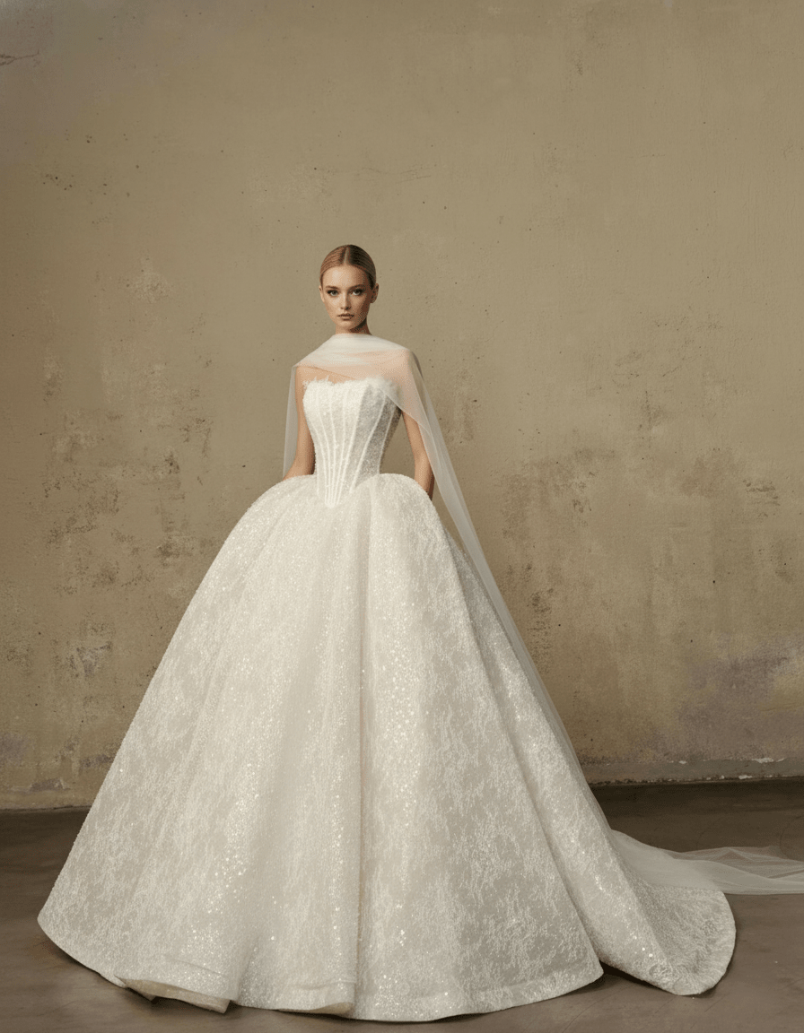 Couture Glitter Corset Ball Gown – Strapless Luxury Wedding Dress - Wedding Dress - SilqueBridal
