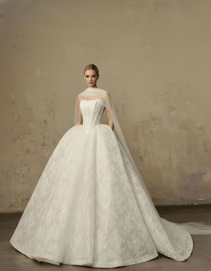Couture Glitter Corset Ball Gown – Strapless Luxury Wedding Dress - Wedding Dress - SilqueBridal