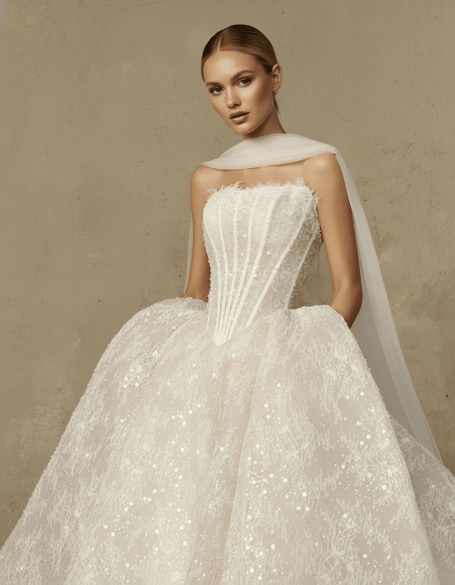 Couture Glitter Corset Ball Gown Strapless Luxury Wedding Dress - 4 Couture Glitter Corset Ball Gown Strapless Luxury Wedding Dress - 4