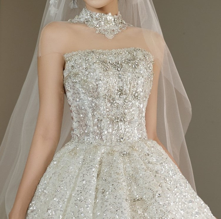 Full Glitter Ball Gown Wedding Dress – Strapless Luxury Bridal Gown
