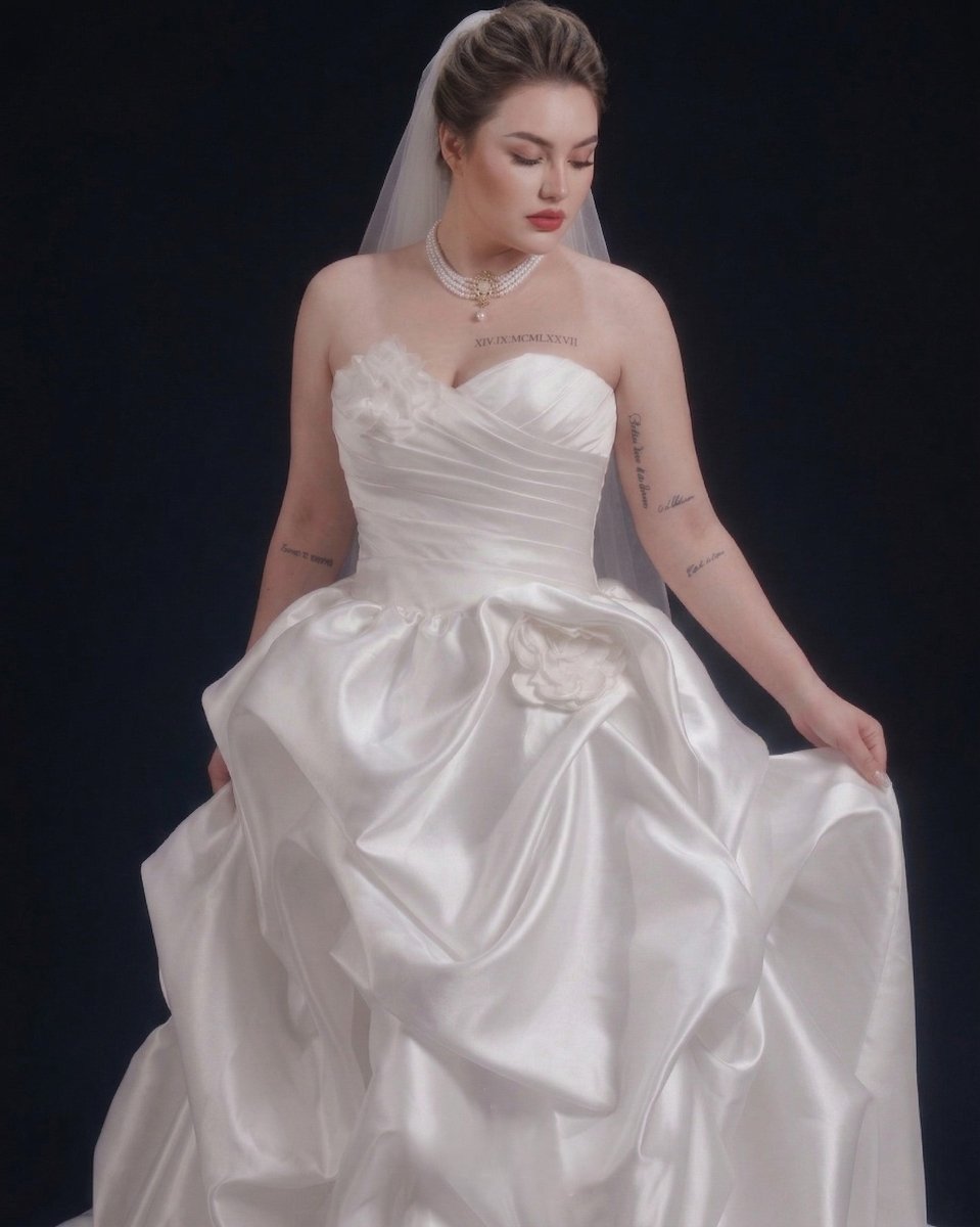 Dramatic Plus Size Strapless Draped Satin Ball Gown - Wedding Dress - SilqueBridal