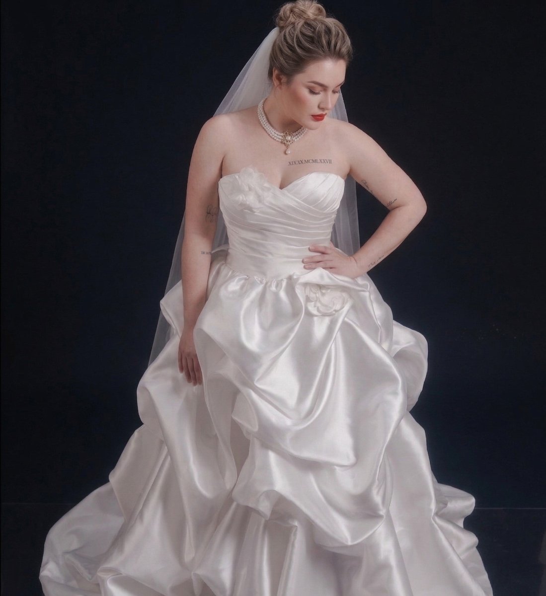 Dramatic Plus Size Strapless Draped Satin Ball Gown - Wedding Dress - SilqueBridal