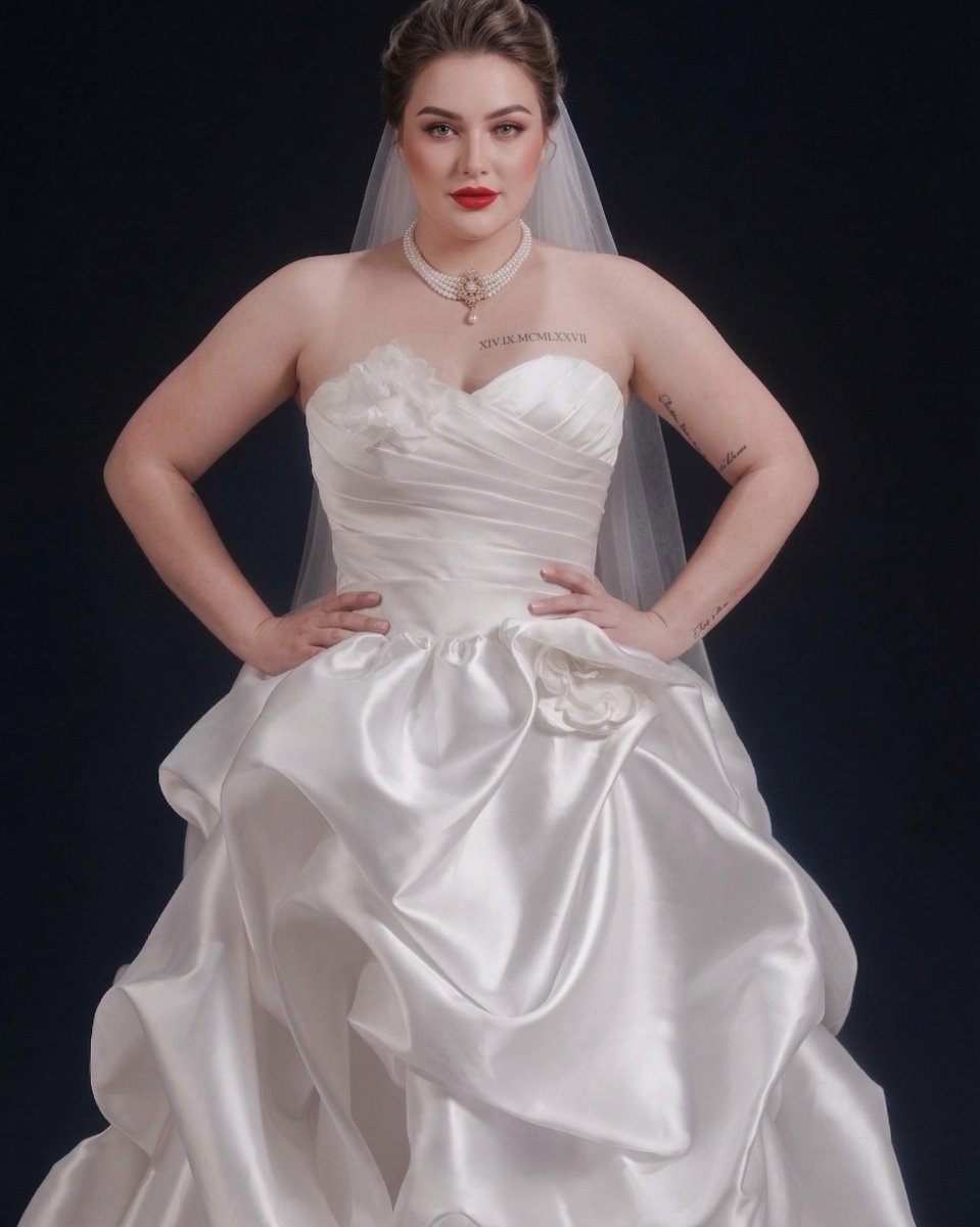Dramatic Plus Size Strapless Draped Satin Ball Gown - Wedding Dress - SilqueBridal